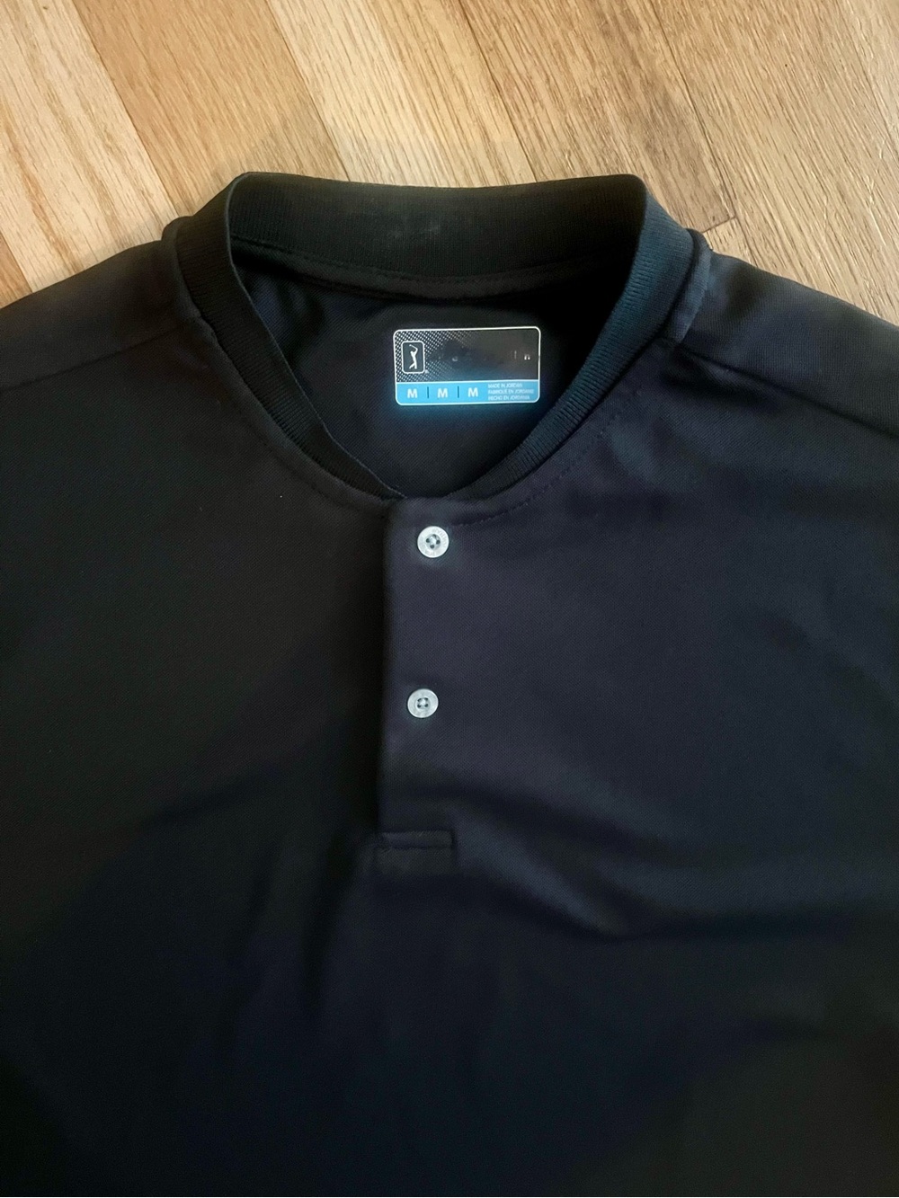 PGA Black Henley-Collar Golf Shirt, Sz Md